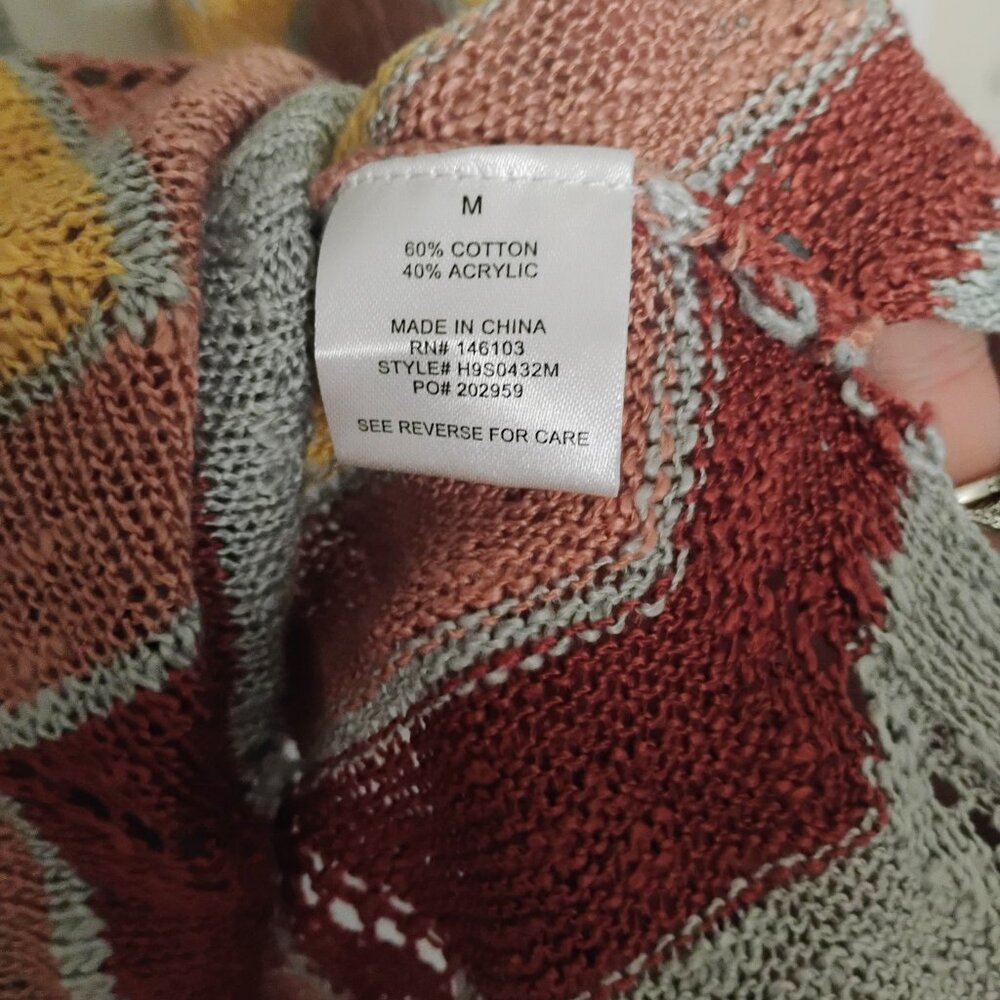 Hippie Rose Chevron Knit Sweater Gray Multi Tie Back Size M - Picture 3 of 4